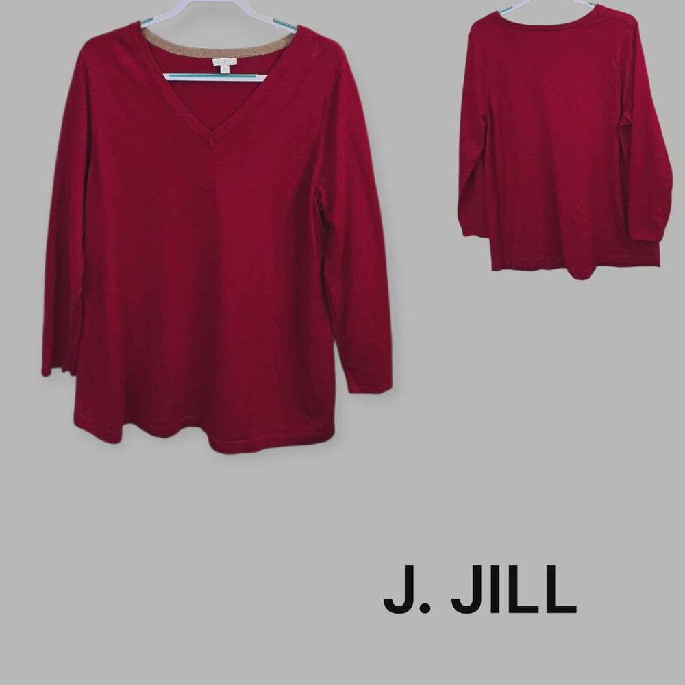 J.Jill Red Longsleeve V Neck Pullover Sweater 3/4 Sleeve Viscose Blend Womens XL